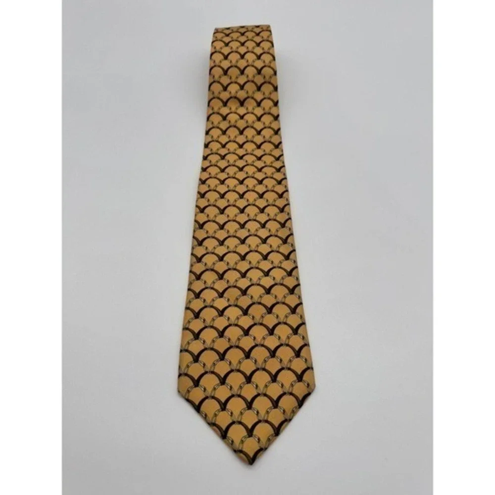 BROOKS BROTHER Men's 100% Silk Classic Necktie Made In U.S.A Yellow - Picture 2 of 7